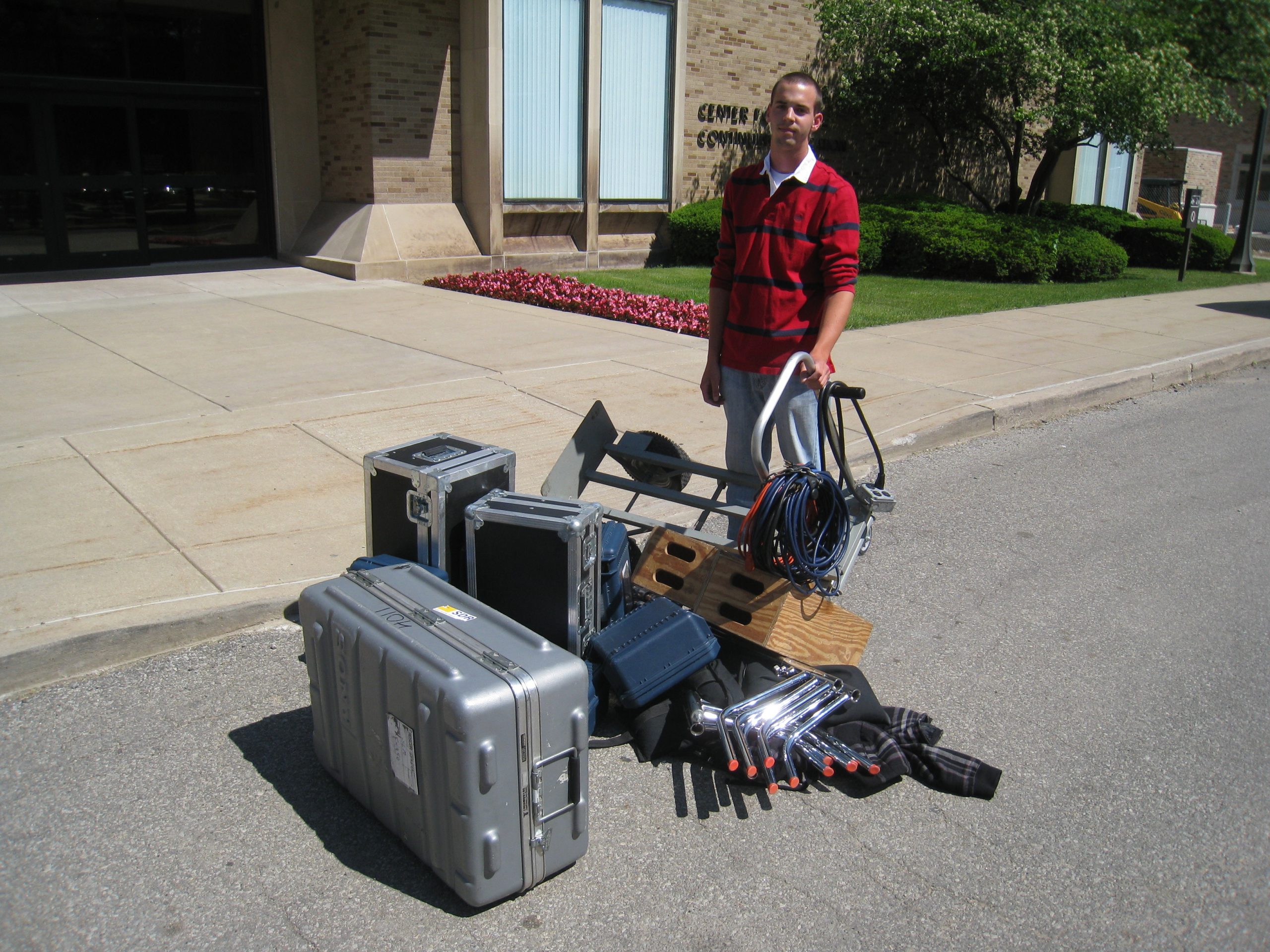 Whoops! I knocked over a cart at Notre Dame full of film gear.