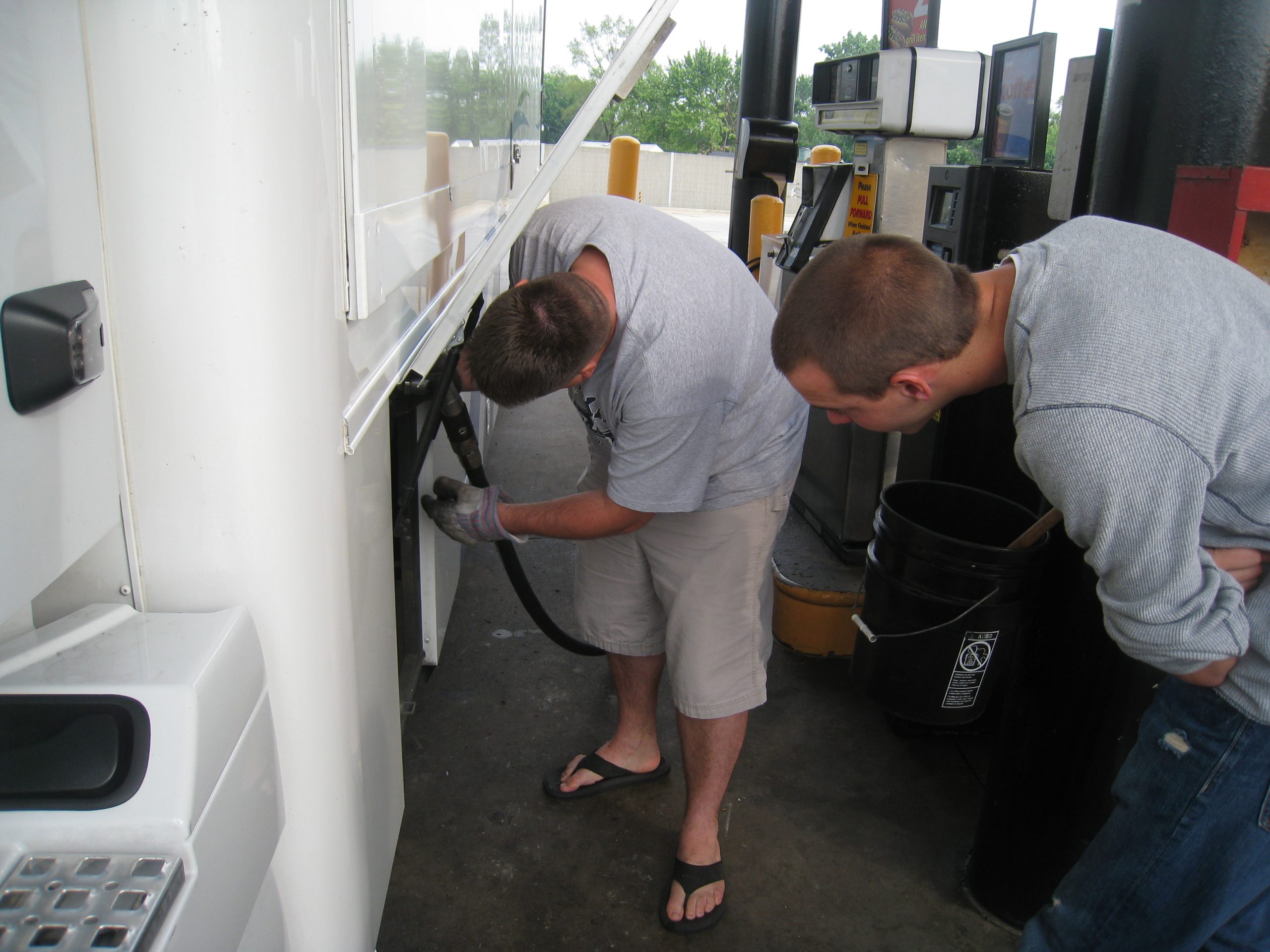 Fueling Michael Kromm taught me how to fuel a semi truck. 150 gallons goes fast.