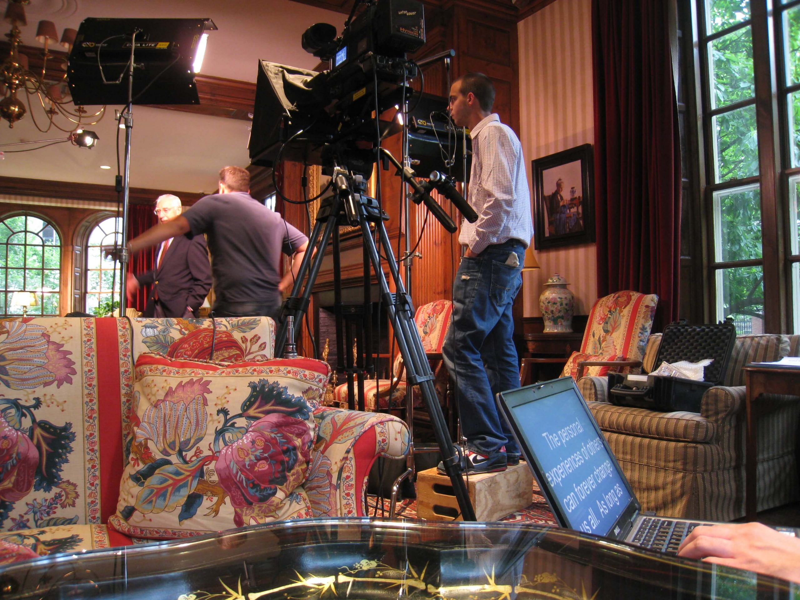 Harvard On location at the Harvard Faculty Club. Getting ready to boom Dr. Lucian Leape.